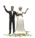 wedding couple waving